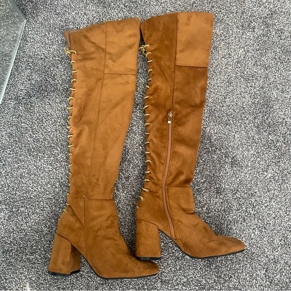 Chestnut thigh high boots